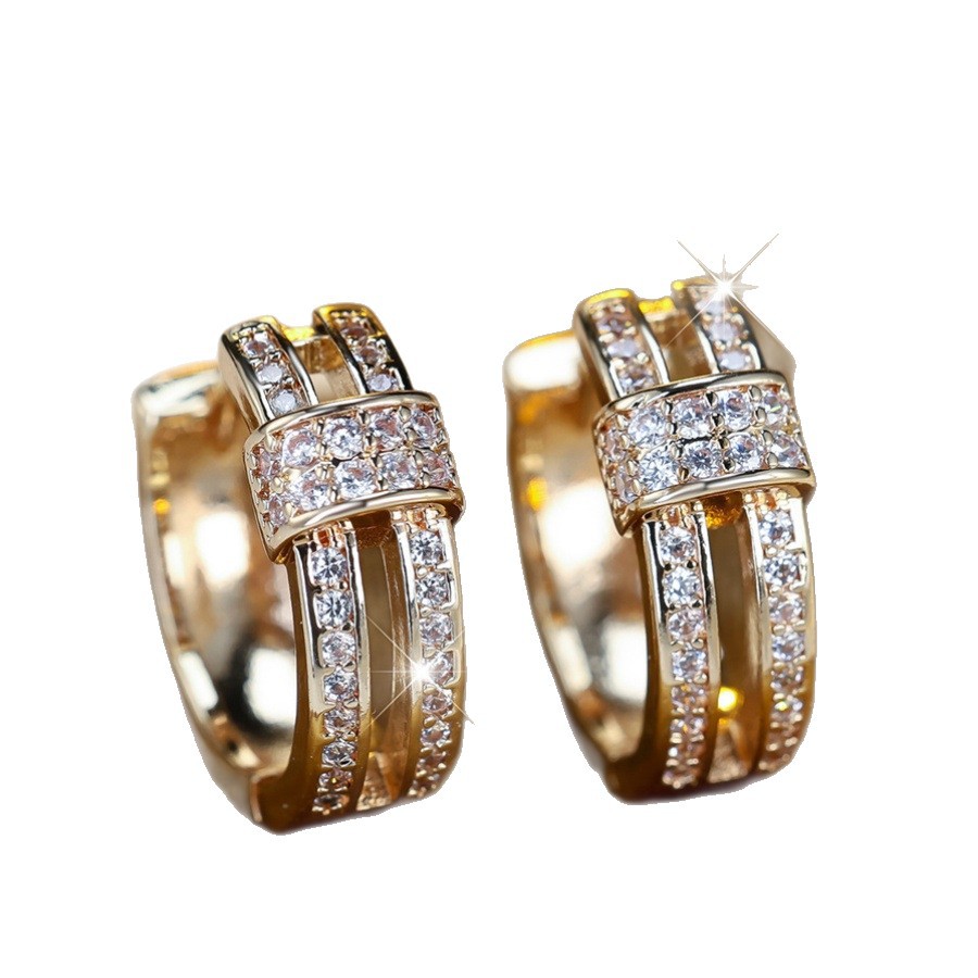 Gold Zircon Hoop Earrings | Light Luxury Geometric Copper Earrings for Women