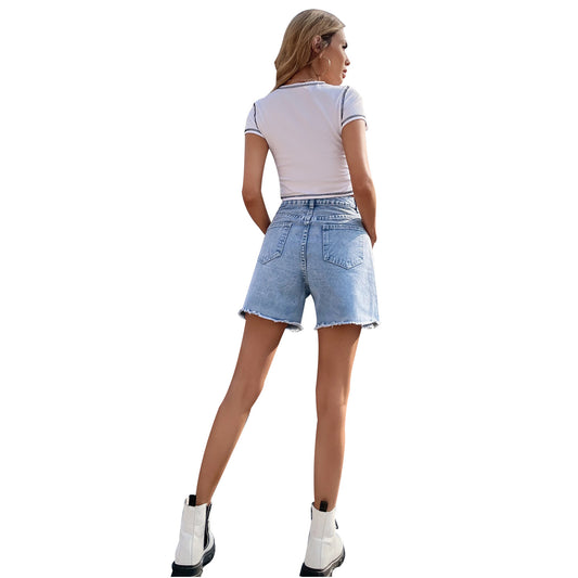 Women's High-Waist Loose Denim Shorts | Straight Leg | 12 Colours