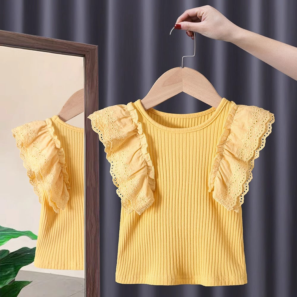 Girls Sleeveless Lace-Trim Summer Top – 4 Colours