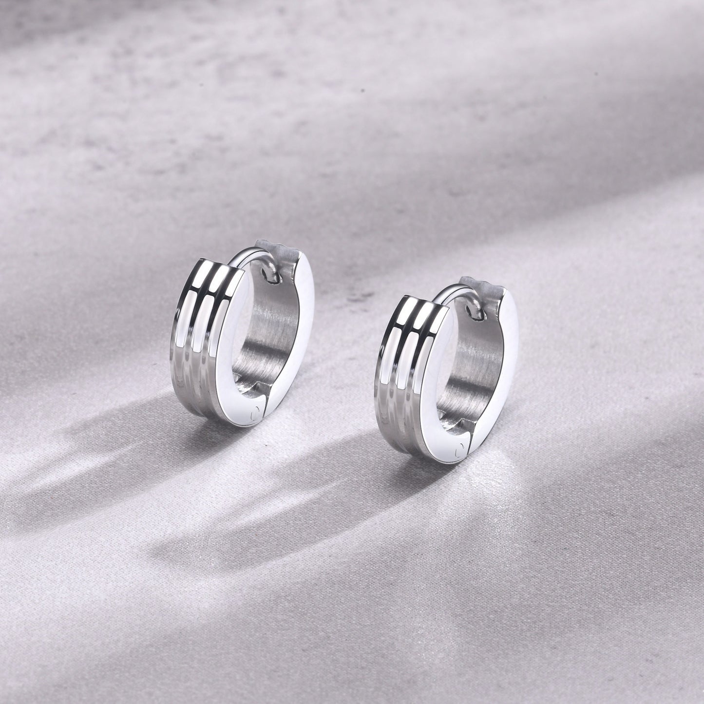 Men's Stainless Steel Triple Ring Earring | Black, Gold & Steel