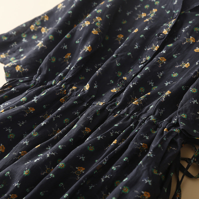 Women's Puff Sleeve Printed Midi Dress | Retro Loose Fit