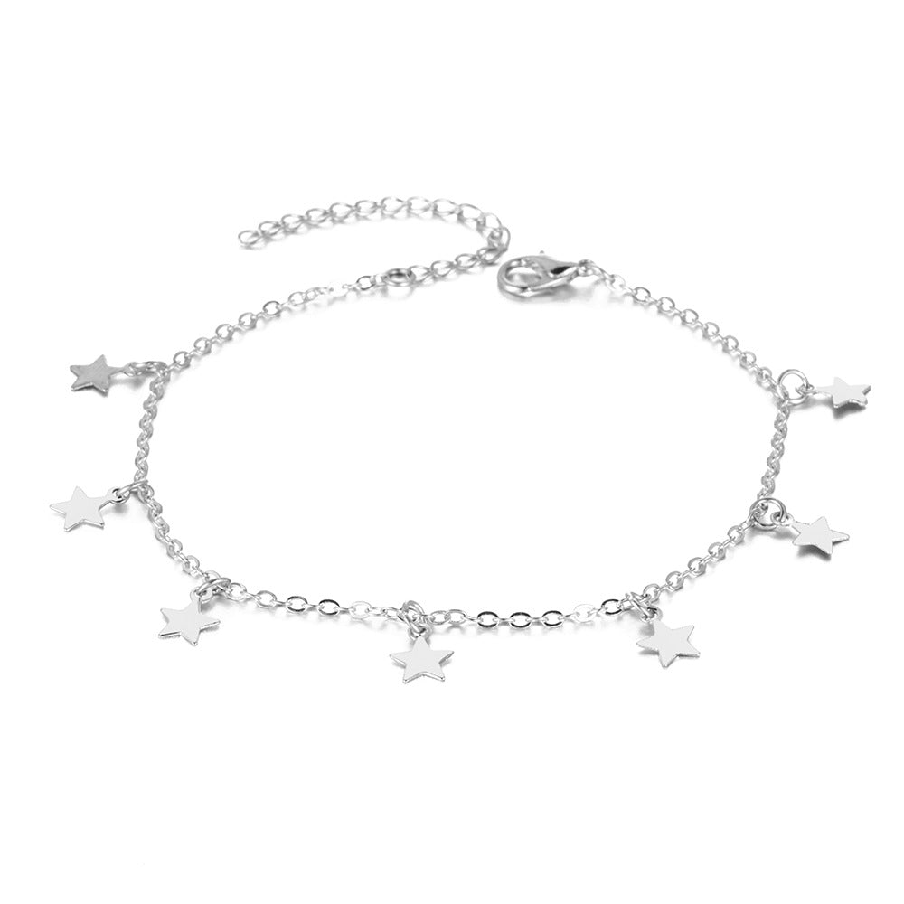 Women's Star Anklet – Electroplated Alloy Geometric Ankle Bracelet, Gold & Silver
