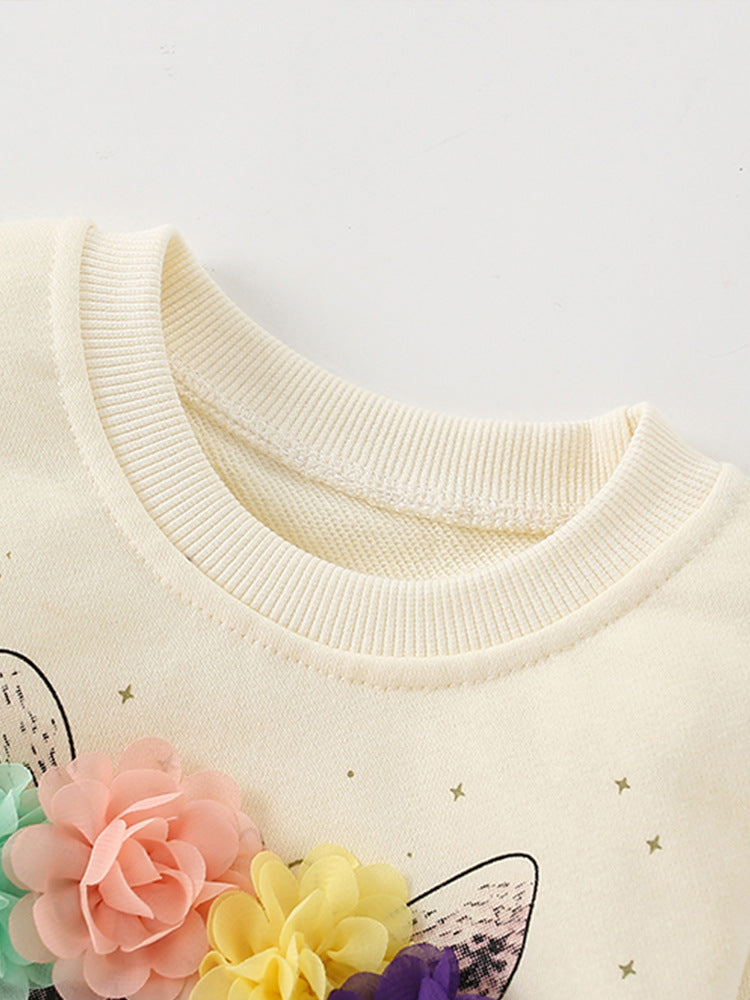 Girls Padded Cotton Pullover Sweatshirt – Long Sleeve Kids Top