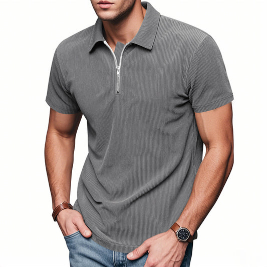 Men's Corduroy Half-Zip Polo Short Sleeve T-Shirt | 5 Colours