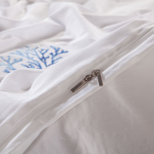 Nordic Embroidered Cotton Bedding Set – 4-Piece White Duvet Cover