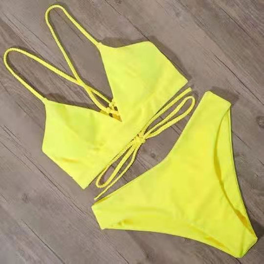 Women's Strappy Swimsuit | Solid Colour Nylon Swimwear with Chest Pad