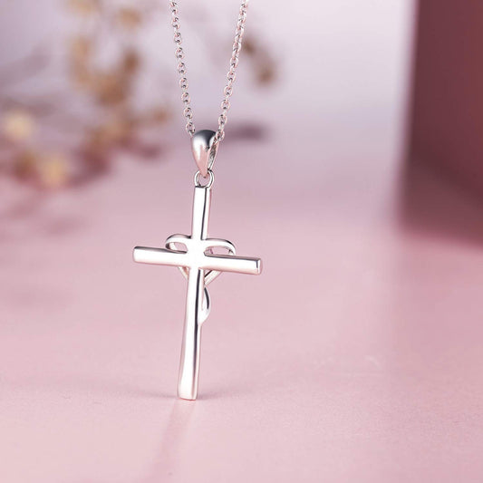 Heart Cross Crystal Pendant Necklace | Electroplated Alloy O-Link Chain for Women