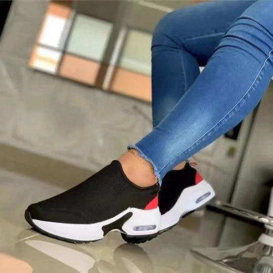 Women's Stretch Knit Round-Toe Sneakers – Lightweight Low Heel