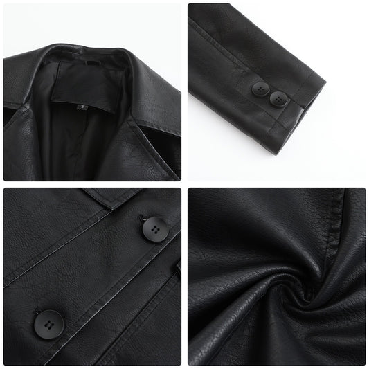 Women's Long Faux Leather Trench Coat – 4 Colours, Sizes S–3XL