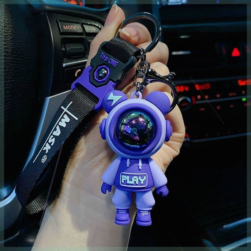 Silicone Cartoon Bear Keychain | Astronaut & Lightning Bear Charm | 4 Colours
