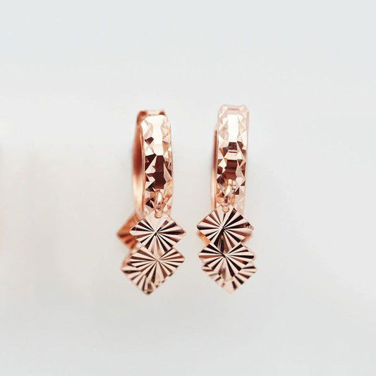 Geometric Willow Leaf Drop Earrings in Rose Gold
