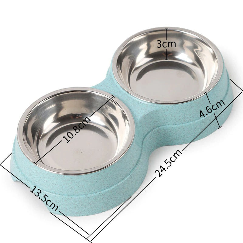 Double Stainless Steel Pet Bowl | 2-in-1 Food & Water Feeder for Dogs & Cats
