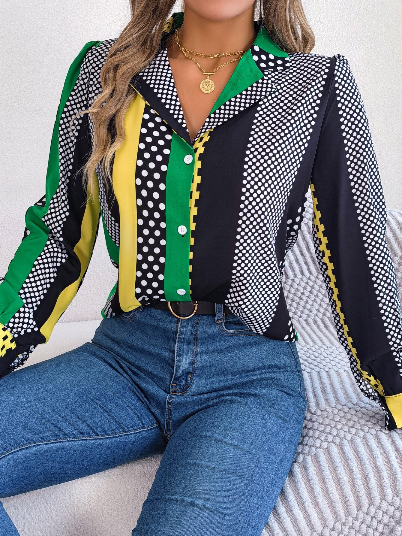 Women's Elegant Colour Block Long-Sleeve Shirt