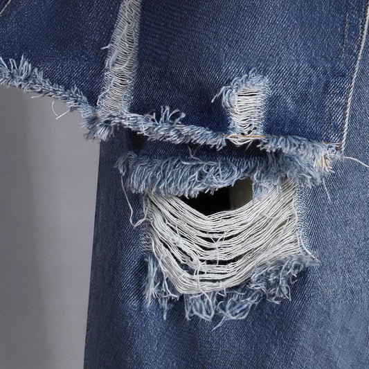 Women's Faux Two-Piece Patchwork Ripped Jeans - Blue, S-L
