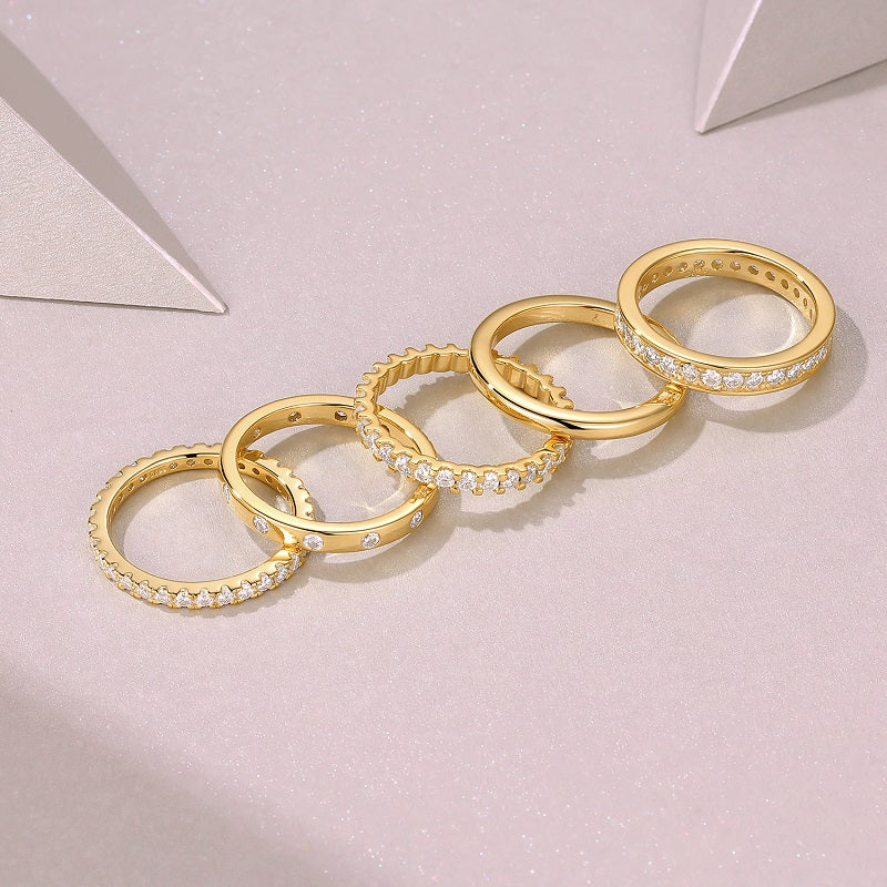 S925 Sterling Silver Moissanite Ring Set | 5-Piece Gold-Plated Stack