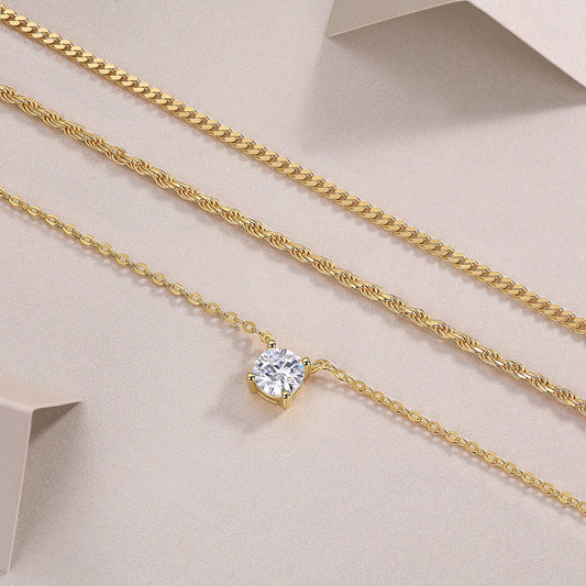 1 Carat Moissanite 925 Sterling Silver 24K Gold-Plated Pendant Necklace | GRA Certified