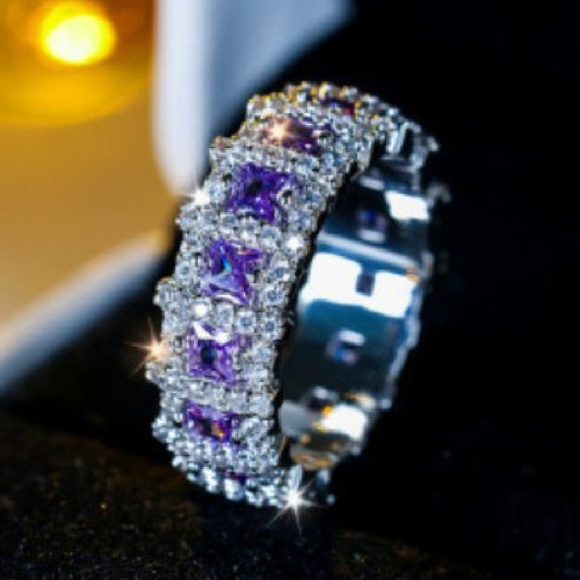 Full Crystal Row Ring | Platinum-Plated Copper Eternity Band
