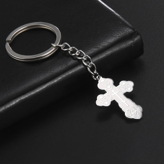 Stainless Steel Laser Engraved Keychain | Cross & Spider Design