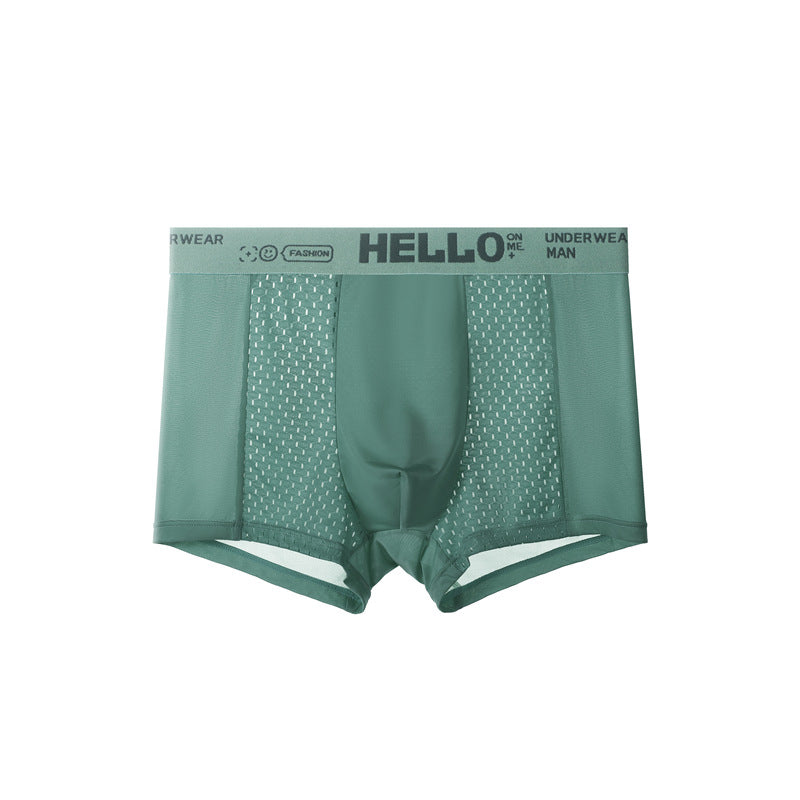 Men's Ice Silk Mesh Boxer Briefs – Antibacterial Breathable Mid-Waist 4 Colours