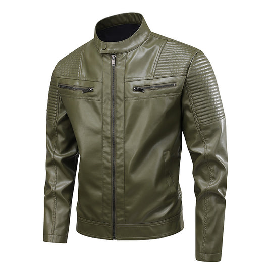 Men's Slim-Fit PU Leather Biker Jacket | Stand Collar S–3XL