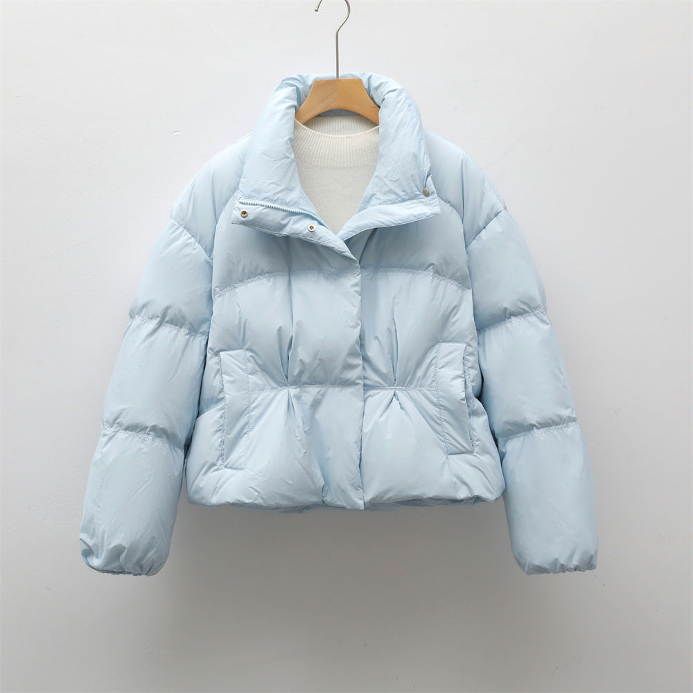 New Small Stand-collar Solid Color Simple Down Jacket For Women