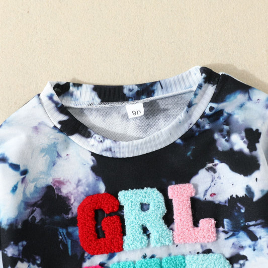 Girls' Letter Print Tie-Dye Long Sleeve Top | Kids Cotton Top