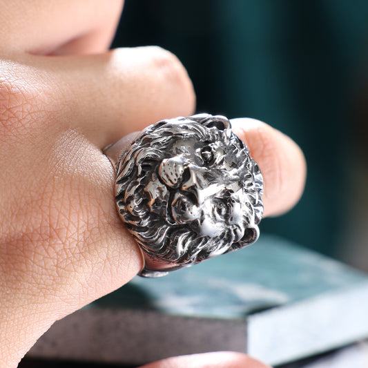 Men's Stainless Steel Tiger Head & Snake Ring – Bold Animal Totem Band