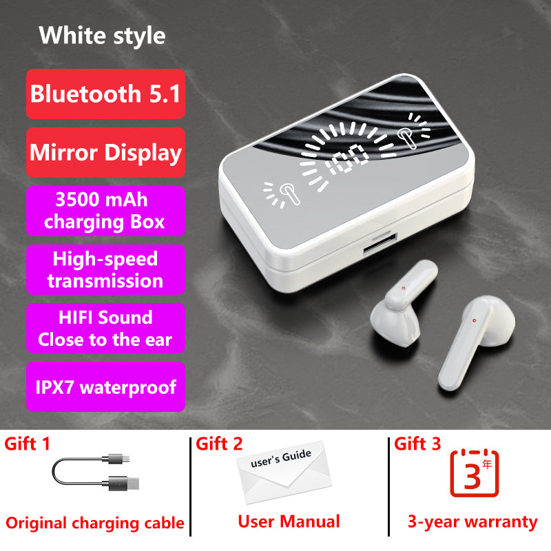 Bluetooth 5.0 Wireless Earphones | Power Display | Black & White