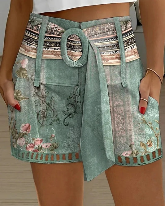 Women's Lace-Trim Printed Casual Shorts | Cotton-Linen | 4 Colours