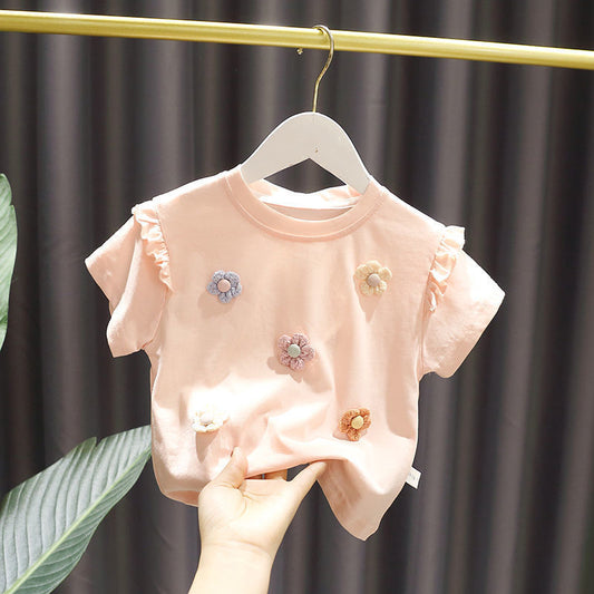 Girls Cotton Short Sleeve Floral Print Top – 5 Colours