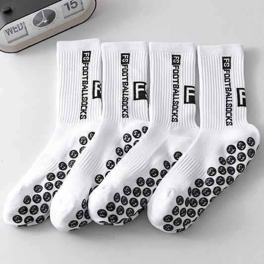 Men's Anti-Slip Sports Socks – Mid-Calf Polyester Grip Socks Black & White