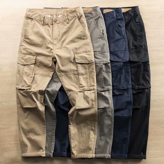 Men's Multi-Pocket Cropped Cotton Work Trousers
