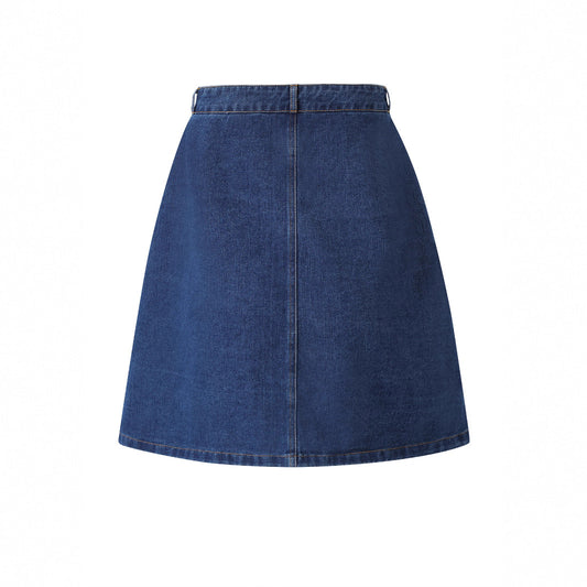 Women's Dark Blue Denim Skirt | Single-Breasted with Pockets