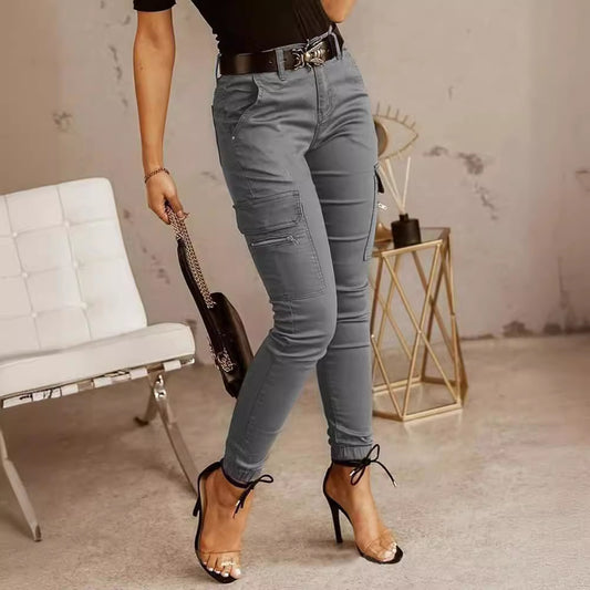 Women's Low-Rise Cargo Trousers with Pockets | Slim Fit | 5 Colours | S-2XL