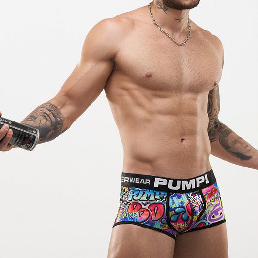 Men's Nylon Graffiti Boxer Briefs – Breathable Low-Waist Black & White