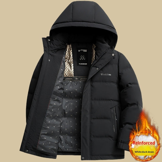 Men's Hooded Down Jacket - Thick Winter Coat with Detachable Collar