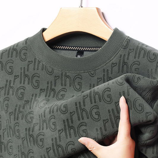 Men's Double-Sided Polar Fleece Pullover | Letter Print Warm Top