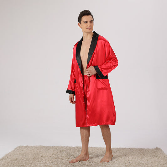 Men's Artificial Silk Robe & Shorts Set | Bold Print Loungewear