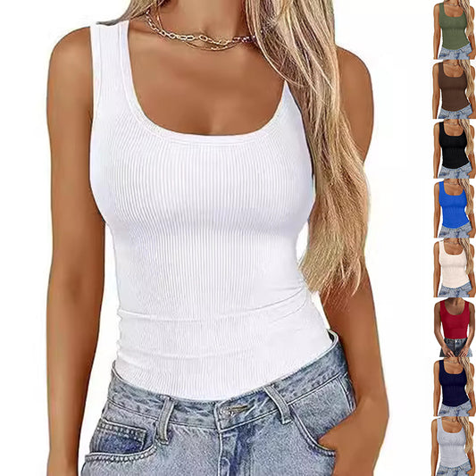 Women's Slim Fit Square Neck Sleeveless Vest Top | 8 Colours | S–2XL