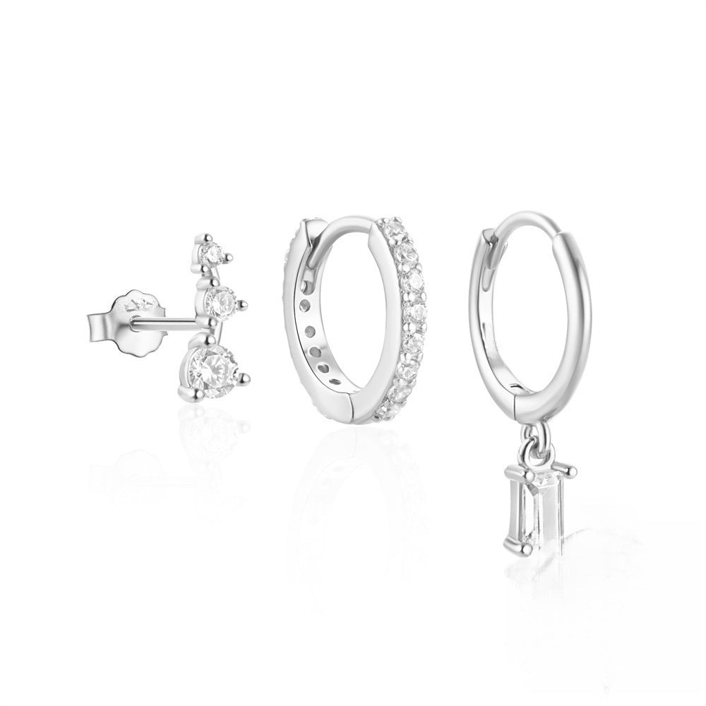 Square Zircon Stud Earring Set | 3-Piece Minimalist Copper Earrings