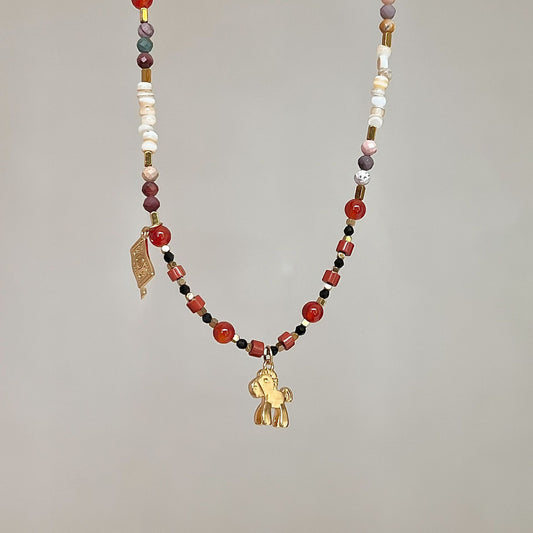 Retro Anqila Red Dunhuang-style Colorful Red Agate Layered Beaded Necklace