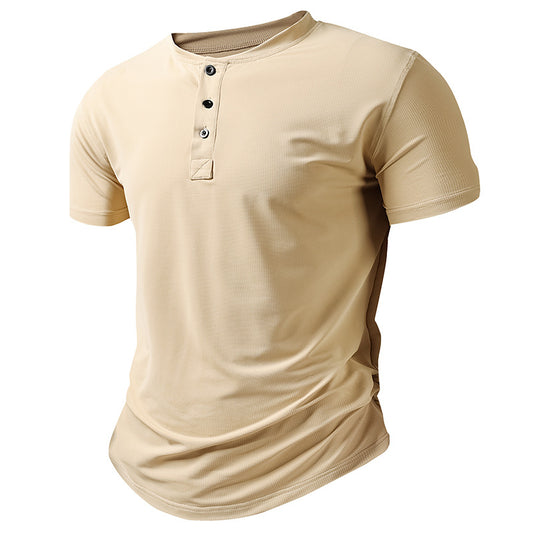 Men's Henley Neck Sports T-Shirt | Loose Fit Short Sleeve