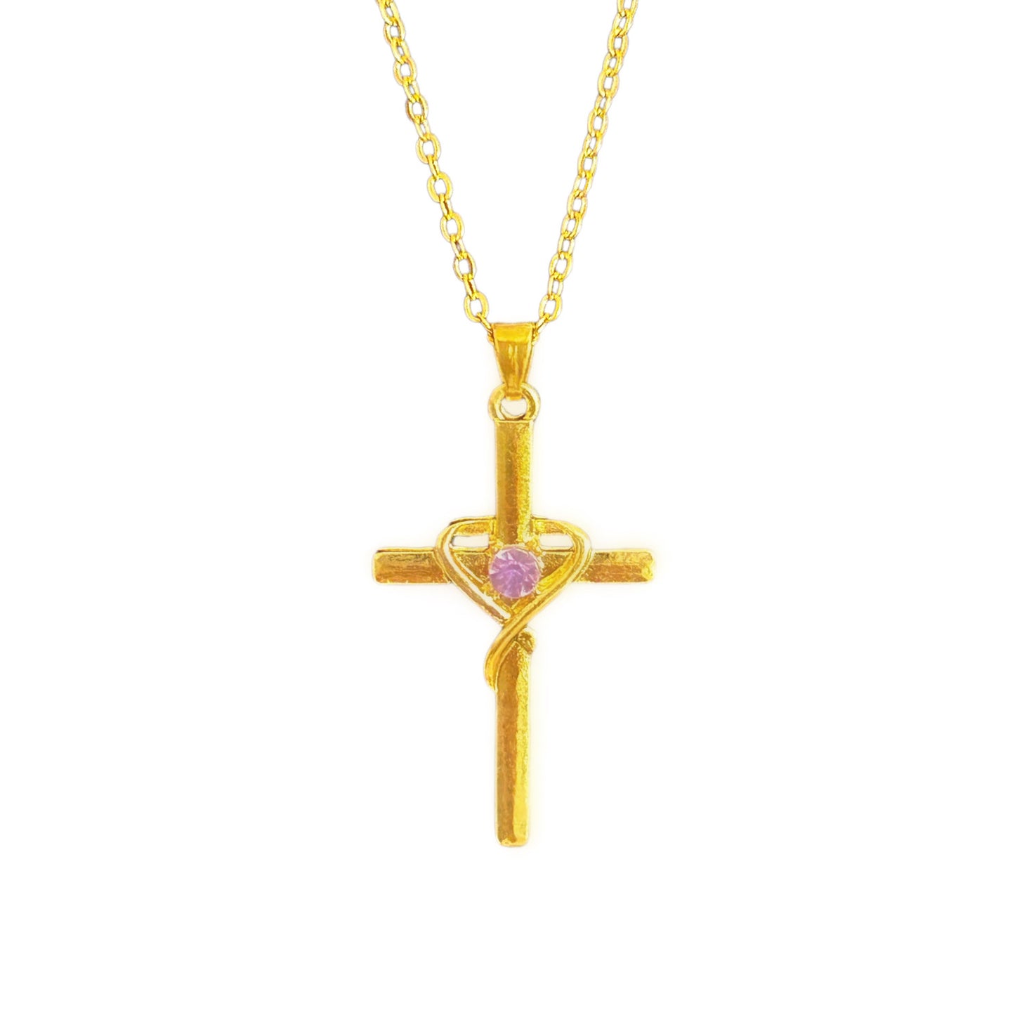 Heart Cross Crystal Pendant Necklace | Electroplated Alloy O-Link Chain for Women