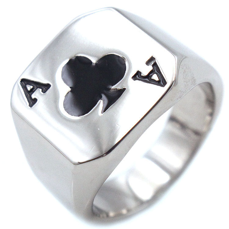 Men's 316L Titanium Steel Spades Ace Poker Ring – Statement Band Steel, Gold & Silver