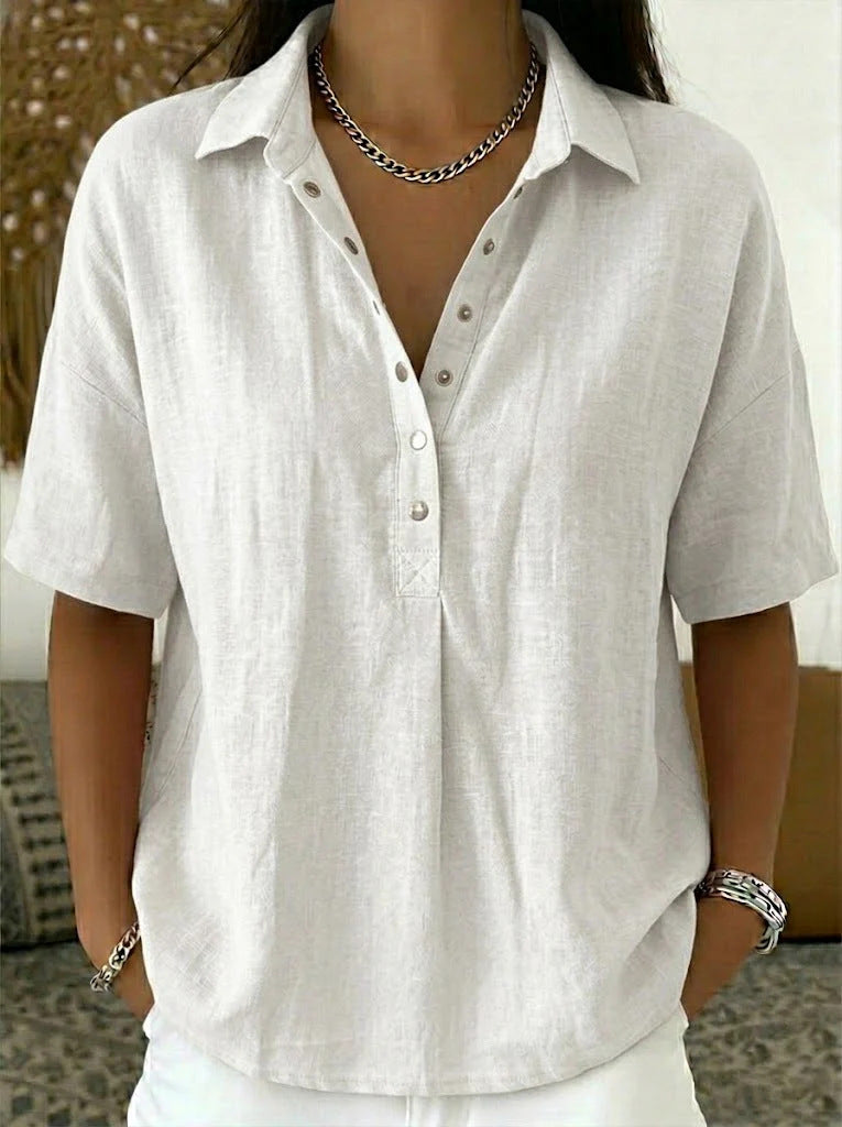 Women's Single-Breasted Lapel Short-Sleeve Shirt