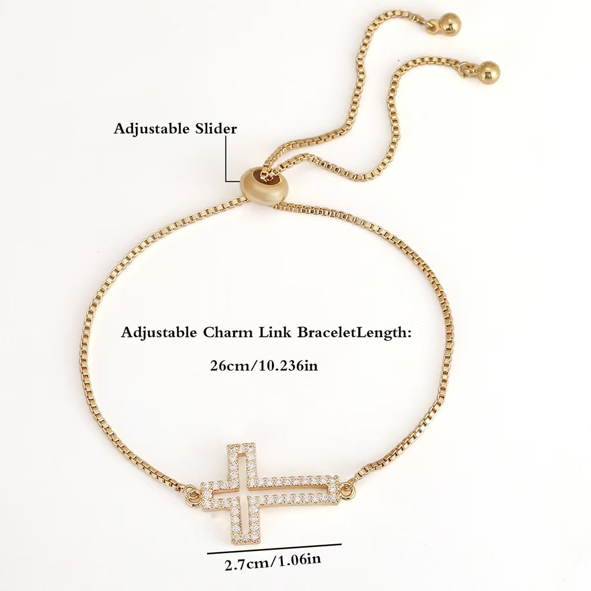 Full Diamond Cross Bracelet | Gold Electroplated Copper Unisex Bracelet