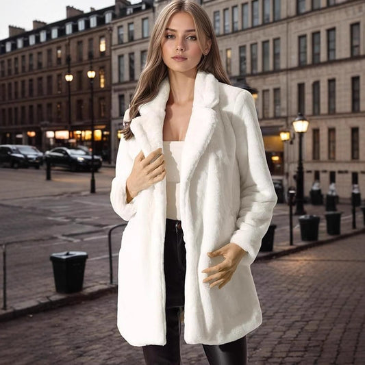 Women's Faux Fur Longline Coat - Suit Collar, 8 Colours