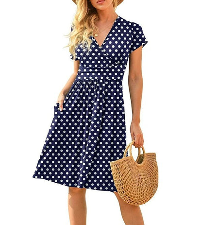 Women's Printed Midi Dress – High Waist, V-Neck & Pocket | S–3XL