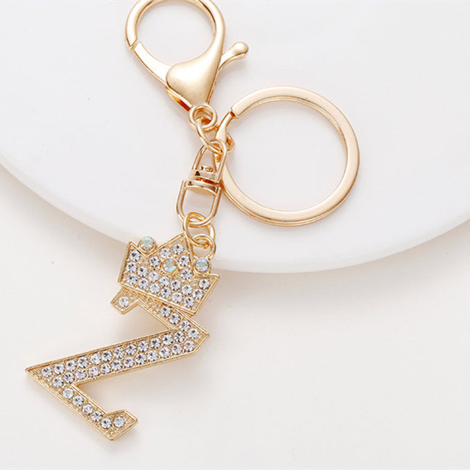 Crystal Crown Initial Letter Keychain A-Z