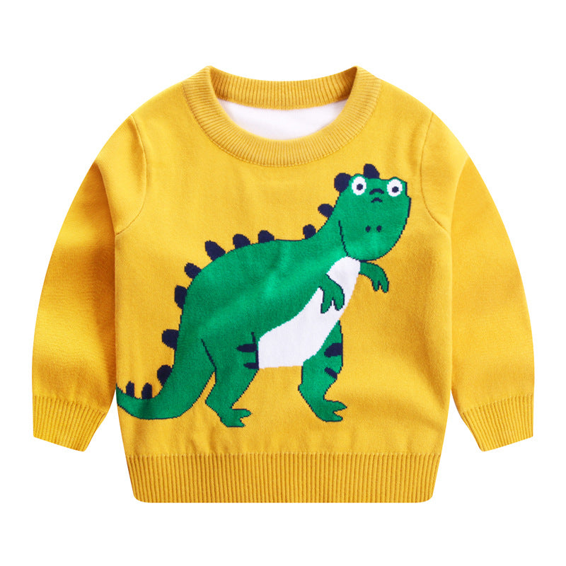 Kids Dinosaur Print Double-Layer Cotton Sweater | Unisex Jumper